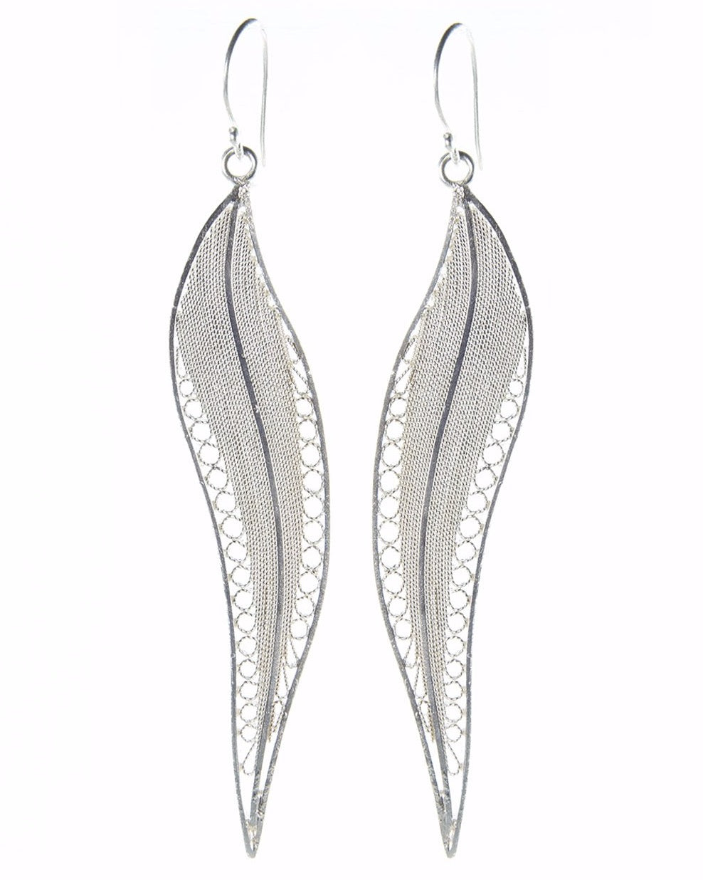 Sterling Silver Handmade Long Eucalyptus Leaf Silver Earrings agmia jewellery
