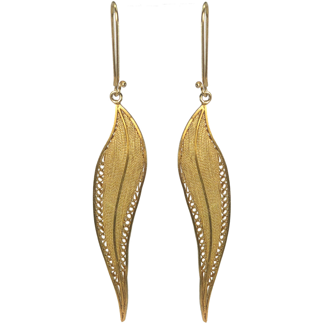 Long Eucalyptus Leaf Earrings -Gold Plated-