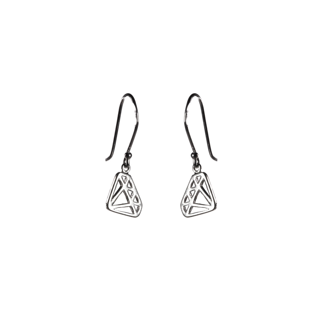 Small Diamond Shape Dangle Silver Earrings