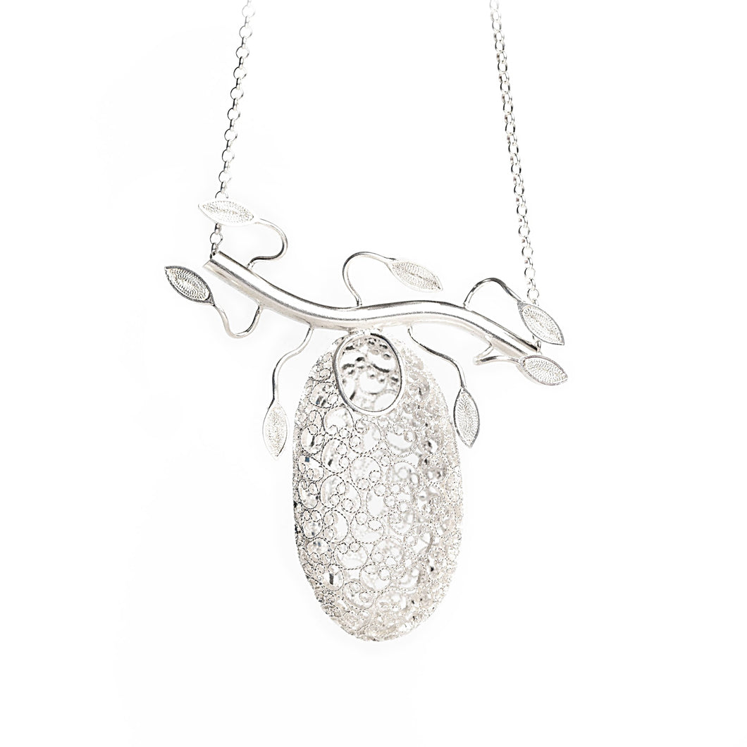 Bird Nest Silver Filigree Necklace