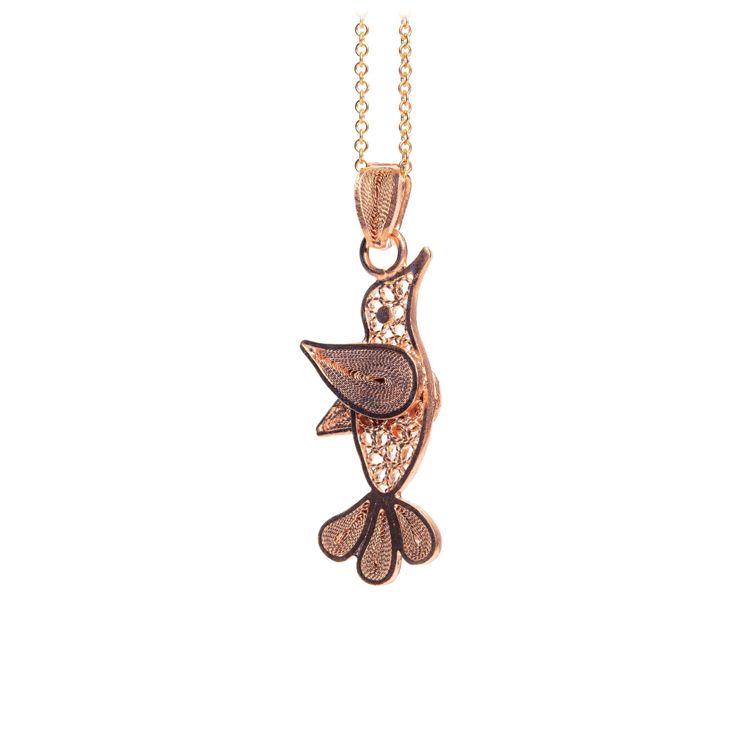 Hummingbird Filigree Pendant -Rose Gold Plated-