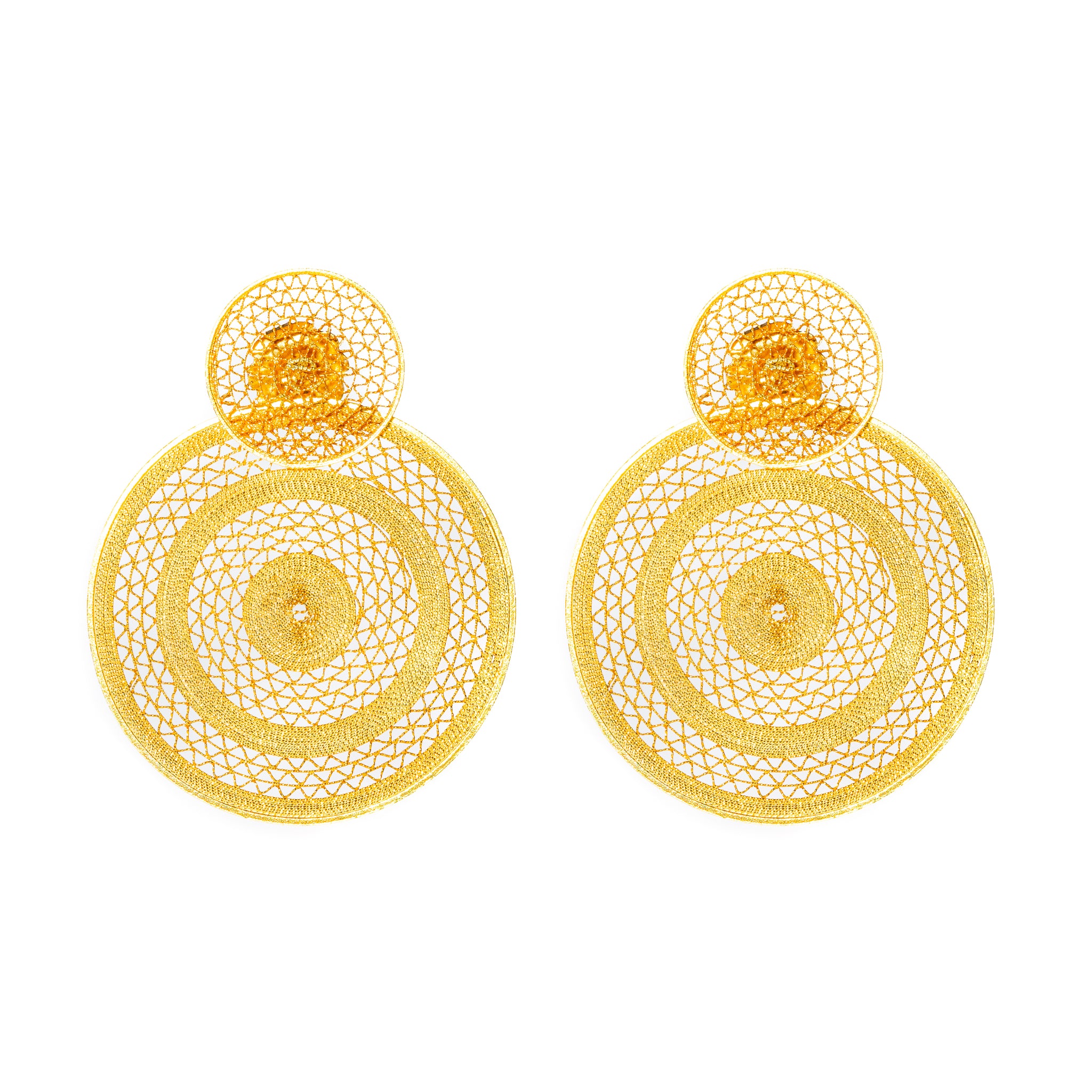 Handmade Earrings Aztec circles Sterling silver filigree 2 in