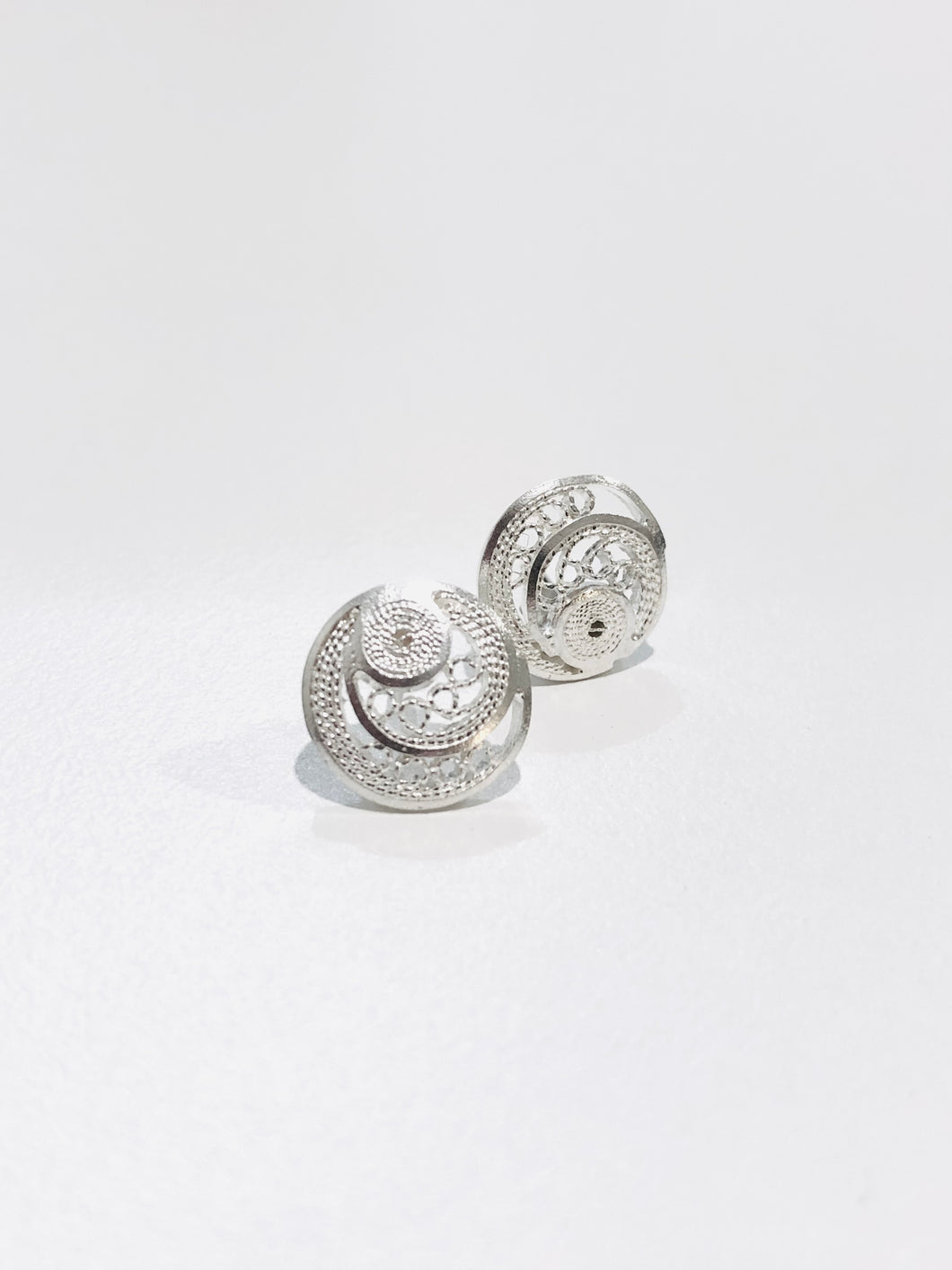 Fossil Shell Sterling Silver Filigree Studs Earrings