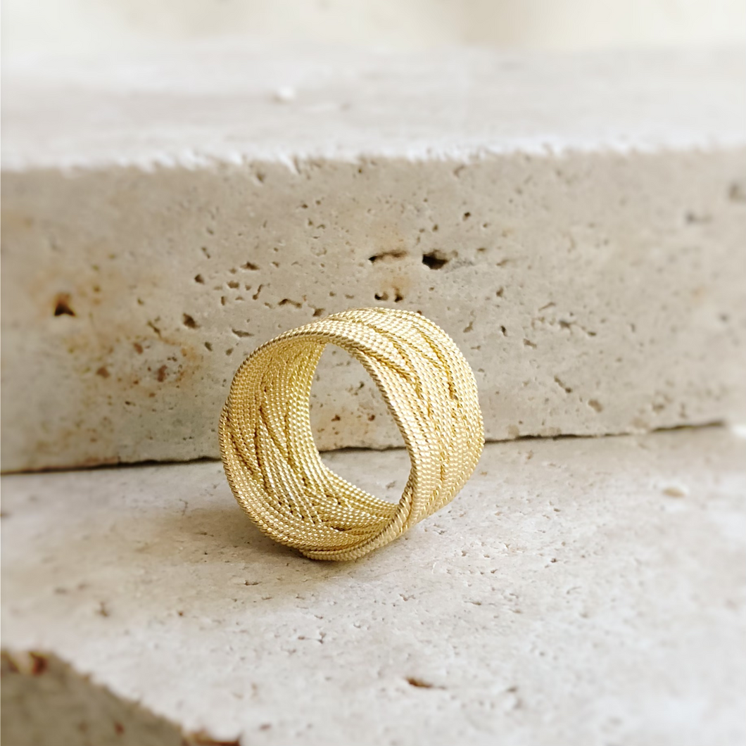 Gold Plated Hand Woven Braided Twisted Band Ring