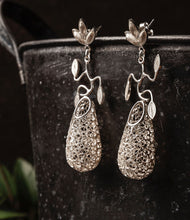 Load image into Gallery viewer, Bird nest silver filigree earrings, volume sterling silver intricate nest, branch earrings
